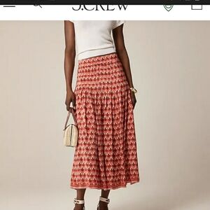 J. Crew Pleated Drop Waist Midi Skirt Color Coral Multi